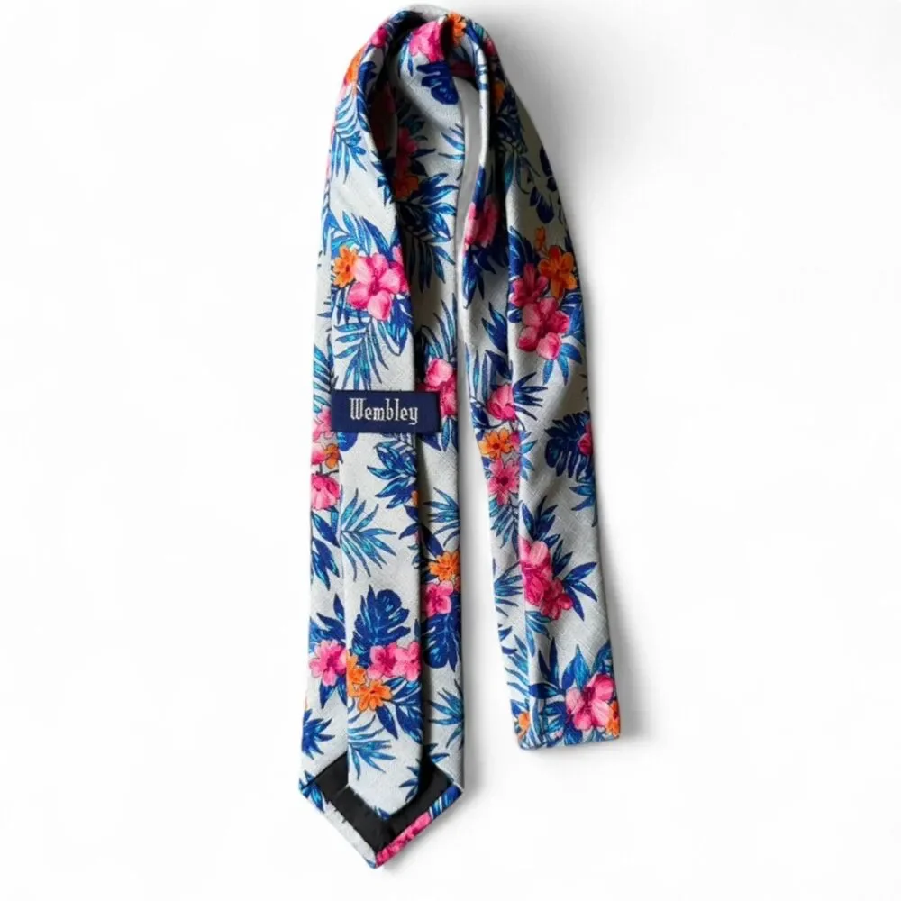Wembley Gray and Multicolored Tropical Floral Necktie - Size Standard Youth/XL